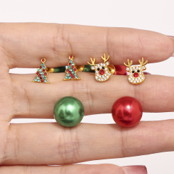 Colorful Zircon Christmas Tree Elk Stainless Steel Studs