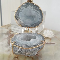 Natural Crystal Agate Geode Cornucopia Jewelry Box Ornament