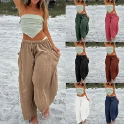 Summer Wide Leg Pleated Pants Women's  Clothing