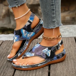 Women's Fashion Casual Flower Back Buckle Wedge Sandals