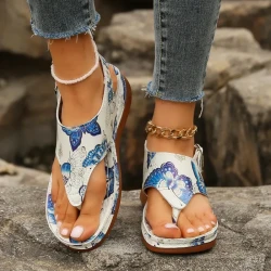 Women's Fashion Casual Flower Back Buckle Wedge Sandals