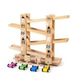 Four Track Gliding Car Children Educational Assembly Track Wooden Toy