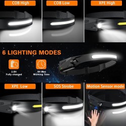 1/2/3PCS LED Induction Headlamp - Camping Search Light USB Rechargeable Headlight LED Head Torch Work Light with Built-in Battery