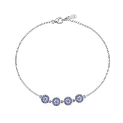 Evil Eye Charm Bracelet - Sterling Silver with Blue CZ Stones