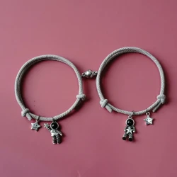 Astronaut and Star Charm Friendship Bracelets - Adjustable Grey Rope