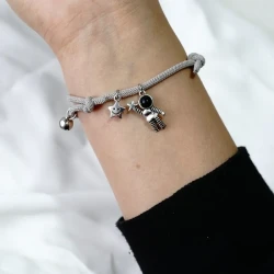 Astronaut and Star Charm Friendship Bracelets - Adjustable Grey Rope