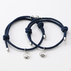 Mountain and Wave Charm Friendship Bracelets - Adjustable Rope Set