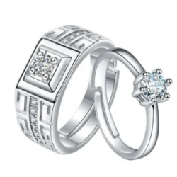 Luxury His and Hers Diamond Couple Rings - Sterling Silver