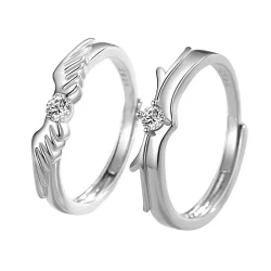 Guardian Angel Wings Couple Rings - Sterling Silver with Diamond Accents