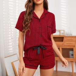 Pajamas Women's Summer Plaid Shirt Short Sleeve Shorts Suit