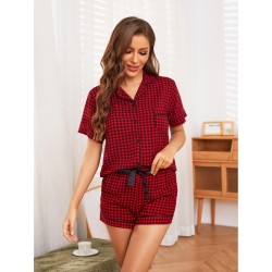 Pajamas Women's Summer Plaid Shirt Short Sleeve Shorts Suit