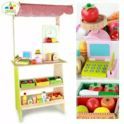 Wooden Toys Market Booth Pretend Play - fruit basket toys - children's educational toys - children's fruit toys