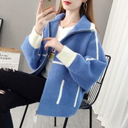 Lapel Zipper Wool Cardigan Coat For Women