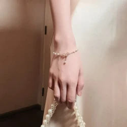 Elegant Heart Bow Pearl Bracelet