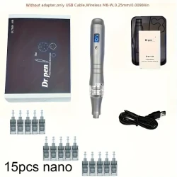 15pcs Dr RealPen Ultima Professional Wireless Derma Pen M8, with Nano Needle Cartridge, USB Rechargeable 300mAh Lithium Battery, Unscented Auto Microneedle System