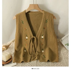 Embroidered Knit Vest Women Embodiery Vest Outer Women Top OuterMX782