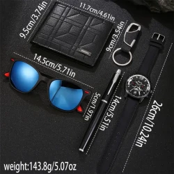 Elegant 5pcs Men's Fashion Gift Set: Luxury Business Watch, Fashion Glasses, Wallet, Pen & Keychain - Perfect for Daily Wear & Special Occasions