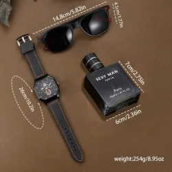 Men's three-piece quartz watch gift box set + eyes + perfume, light luxury and fashionable high-end business, suitable for gifts, birthday gifts, and daily wear