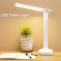 Folding Table Lamp - Eye Protection, 3 Color Dimmable Touch LED Lamp, 360° Flexible Desk Light, Bedside Reading Lamp, USB Rechargeable