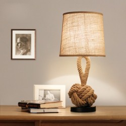 Metal Table Lamp American Retro Bedroom Fabric Craft Hemp Rope