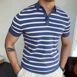 Blue Striped Men's Business Polo