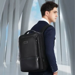 SWICKY Premium Leather Backpack for Men - Business & Travel, 42.93cm Laptop Compartment, Large Capacity