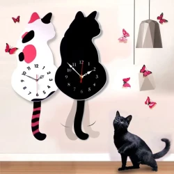 Nordic cat with wagging tail wall clock