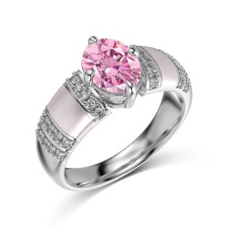 S925 Sterling Silver Oval Fritillary Pink Zircon Inlaid Fashion Ring