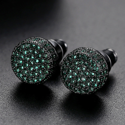 JINSE Hip Hop 9MM Round Cubic Zirconia Earrings For Men Ear Studs Crystal Green White Male Earings Fashion Jewelry Brincos