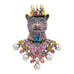 Women's Diamond Crown Bear Brooch