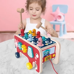 Kids Kingdom - Elephant Hitting Hamster Wooden Knock Toys / Pull Push Truck / Xylophone Wooden Kids Educational Toys