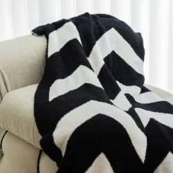 Luxurious Black And White Wave Pattern Throw Blanket