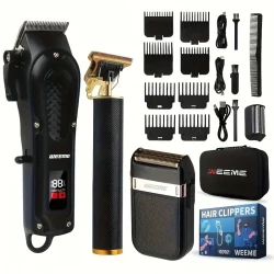 3pcs/Set Professional Cordless Hair Clippers Set For Men - LED Display, Rechargeable Lithium Battery, USB Charging, ABS Body - Perfect Holiday Gift For Him, Fathers Day Gift