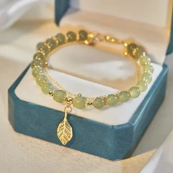 Wotian Jade Lucky Gold Leaf Bangle