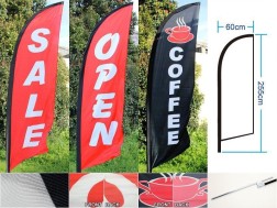 'OPEN / COFFEE' Double Sided 3.4m Commercial Feather Banner Flag Set sign Spike