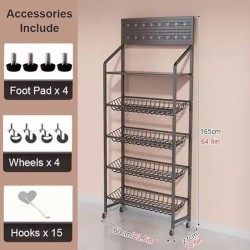 Supermarket Snack Rack with 15 Hooks and Casters for Displaying 165cm