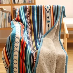 Nordic Color Stripe Printed Bohemian Style Fleece Blanket