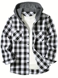 Mens Stylish Trendy Plaid Hooded Shirts - Comfortable Long Sleeve for Outdoor Adventures - Perfect Versatile Design for Spring and Fall