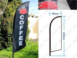 Double Sided Feather Flag 4m & Drill Set (Open/Coffee/Sale)