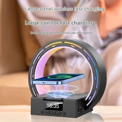 4-in-1 Wireless Bluetooth Speaker Charging Pad Bedside Lamp with Alarm Clock and Wake-Up Light - Supports USB Drive and TF Card