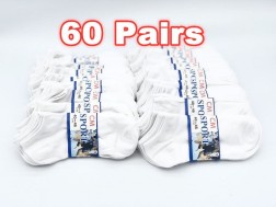 (60 Pairs)Sports Socks Thin Ankle Socks - WHITE - M7-11/ W8-12