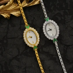 European Small Gold Women’s Watch – Handmade Rhinestone Inlaid Antique Style