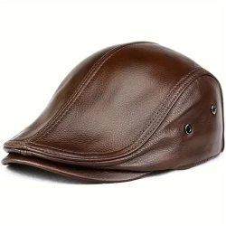 Men's Genuine Cowhide - Leather Newsboy Cap