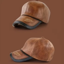 Men'S Fashion Faux Leather Baseball Cap