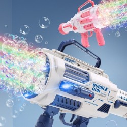 Large Rechargeable Rocket Bubble Gun + Flashlight (43cm) Pink/Blue