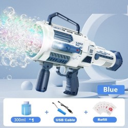 Large Rechargeable Rocket Bubble Gun + Flashlight (43cm) Pink/Blue