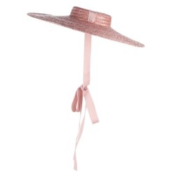 GEMVIE Black Wide Brim Flat Top Straw Hat Summer Hats For Women Ribbon Beach Boater Fashionable Sun Hat With Chin Strap