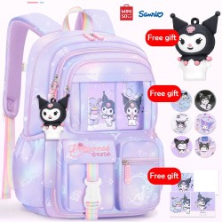 MINISO Sanrio Kuromi Student Backpack – Kawaii Reduce Burden Protect Spine Kids Schoolbag, Cute Cartoon Light Book Bag, Girl Gift