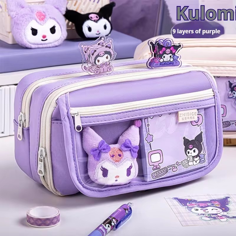 MINISO Cute Kuromi Large Capacity Pencil Case – Pretty Zipper Pen Pouch for Girls, Complete Set of School Supplies