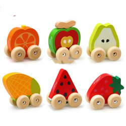 Baby Toys Wooden Fruit Shape Cognition Car Mini Ca